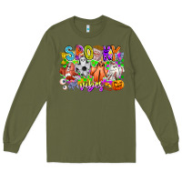 Army Green Spooky Vibes Ghost Long Sleeve Tee - CowhideDigitalArt