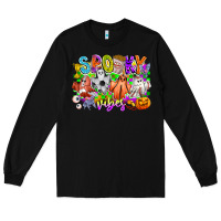 Black Spooky Vibes Ghost Long Sleeve Tee - CowhideDigitalArt