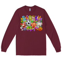 Burgundy Spooky Vibes Ghost Long Sleeve Tee - CowhideDigitalArt