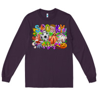 Plum Spooky Vibes Ghost Long Sleeve Tee - CowhideDigitalArt