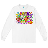 White Spooky Vibes Ghost Long Sleeve Tee - CowhideDigitalArt