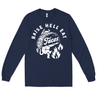 Navy Raise Hell Eat white Long Sleeve Tee - linhVisuals