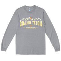 Heather Grey grand teton national park est 1929 vinage wyoming mountains graphic Long Sleeve Tee - linhVisuals