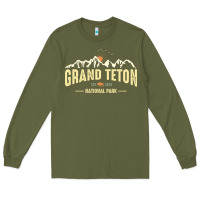 Army Green grand teton national park est 1929 vinage wyoming mountains graphic Long Sleeve Tee - linhVisuals