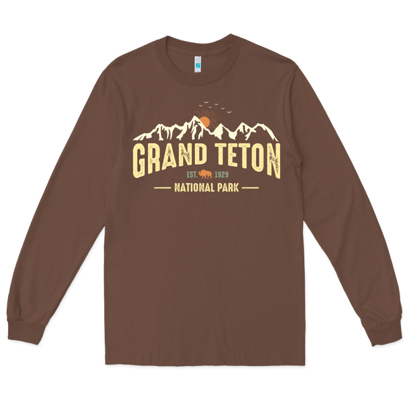 Grand Teton National Park Est 1929 Vinage Wyoming Mountains Graphic Long Sleeve Tee by linhVisuals | Teevron