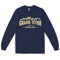 Navy grand teton national park est 1929 vinage wyoming mountains graphic Long Sleeve Tee - linhVisuals