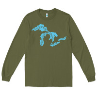 Army Green great lakes of michigan Long Sleeve Tee - linhVisuals