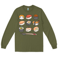 Army Green happy sushi kawaii anime japanese food lover funny illustration gift Long Sleeve Tee - linhVisuals