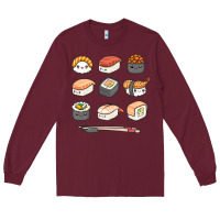 Burgundy happy sushi kawaii anime japanese food lover funny illustration gift Long Sleeve Tee - linhVisuals