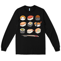 Black happy sushi kawaii anime japanese food lover funny illustration gift Long Sleeve Tee - linhVisuals