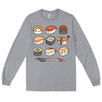 Heather Grey happy sushi kawaii anime japanese food lover funny illustration gift Long Sleeve Tee - linhVisuals