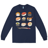 Navy happy sushi kawaii anime japanese food lover funny illustration gift Long Sleeve Tee - linhVisuals