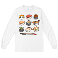 White happy sushi kawaii anime japanese food lover funny illustration gift Long Sleeve Tee - linhVisuals