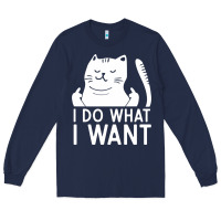 Navy i do what i want cat giving a finger funny middle finger rude graphic Long Sleeve Tee - linhVisuals