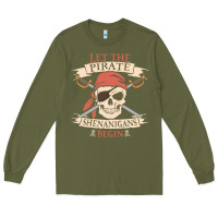Army Green let the pirate shenanigans begin skull vintage pirate skeleton hallowe Long Sleeve Tee - linhVisuals