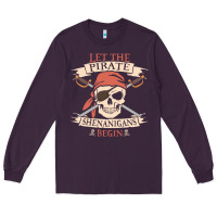 Plum let the pirate shenanigans begin skull vintage pirate skeleton hallowe Long Sleeve Tee - linhVisuals