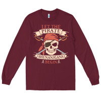 Burgundy let the pirate shenanigans begin skull vintage pirate skeleton hallowe Long Sleeve Tee - linhVisuals
