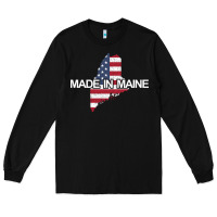 Black made in maine american flag funny patriotic state lover gift Long Sleeve Tee - linhVisuals