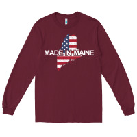 Burgundy made in maine american flag funny patriotic state lover gift Long Sleeve Tee - linhVisuals