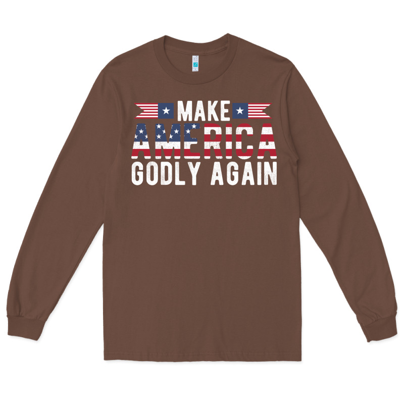 Make America Godly Again American Flag Letters Christian Quote Long Sleeve Tee by linhVisuals | Teevron