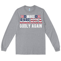 Heather Grey make america godly again american flag letters christian quote Long Sleeve Tee - linhVisuals