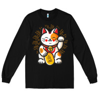 Black maneki neko lucky cat money feline japanese good luck charm kitten gif Long Sleeve Tee - linhVisuals