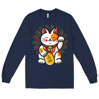 Navy maneki neko lucky cat money feline japanese good luck charm kitten gif Long Sleeve Tee - linhVisuals