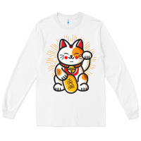 White maneki neko lucky cat money feline japanese good luck charm kitten gif Long Sleeve Tee - linhVisuals