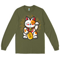 Army Green maneki neko lucky cat money feline japanese good luck charm kitten gif Long Sleeve Tee - linhVisuals