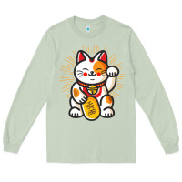 Matcha maneki neko lucky cat money feline japanese good luck charm kitten gif Long Sleeve Tee - linhVisuals
