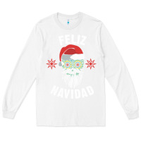 White mexican christmas sugar skull feliz navidad spanish speaking xmas gift Long Sleeve Tee - linhVisuals