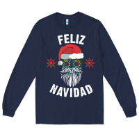 Navy mexican christmas sugar skull feliz navidad spanish speaking xmas gift Long Sleeve Tee - linhVisuals