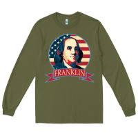 Army Green benjamin franklin Long Sleeve Tee - linhVisuals