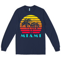 Navy miami 80s sunset Long Sleeve Tee - linhVisuals