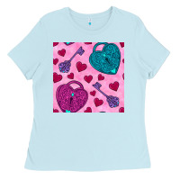Baby Blue valentines day lock and key seamless pattern Ladies Tee - BundleAndBundleShop