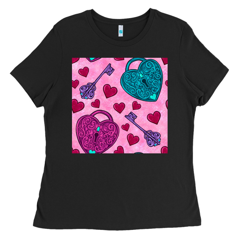 Valentines Day Lock And Key Seamless Pattern Ladies Tee by BundleAndBundleShop | Teevron