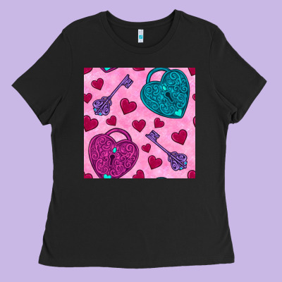 Valentines Day Lock And Key Seamless Pattern Ladies Tee Designed By Bundleandbundleshop