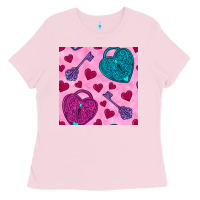 Bubblegum Pink valentines day lock and key seamless pattern Ladies Tee - BundleAndBundleShop
