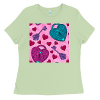 Matcha valentines day lock and key seamless pattern Ladies Tee - BundleAndBundleShop