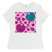 White valentines day lock and key seamless pattern Ladies Tee - BundleAndBundleShop