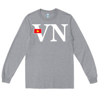 Heather Grey Vietnam Flag and Country Initials Long Sleeve Tee - linhVisuals