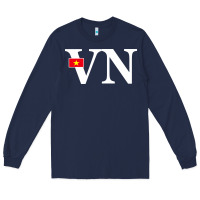 Navy Vietnam Flag and Country Initials Long Sleeve Tee - linhVisuals