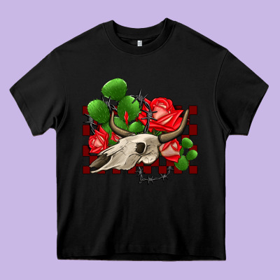 Bullskull Rose And Cactus Olivia Heavy Core Tee Designed By Oliviacreatesart