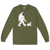 Army Green walking the dog astronaut Long Sleeve Tee - linhVisuals