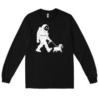 Black walking the dog astronaut Long Sleeve Tee - linhVisuals