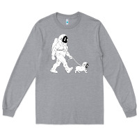 Heather Grey walking the dog astronaut Long Sleeve Tee - linhVisuals