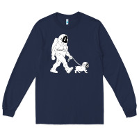 Navy walking the dog astronaut Long Sleeve Tee - linhVisuals