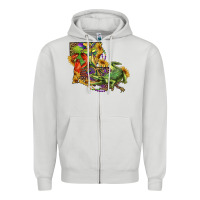 Dove Grey louisiana map with mardi gras crocodile Zipper Hoodie - RanaPortraitStore