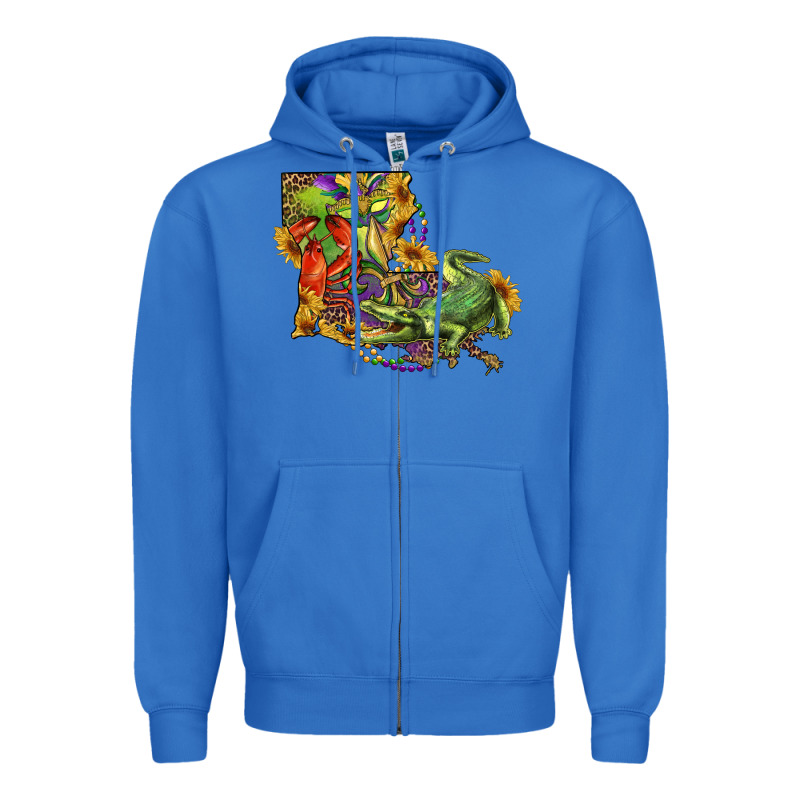 Louisiana Map With Mardi Gras Crocodile Zipper Hoodie by RanaPortraitStore | Teevron
