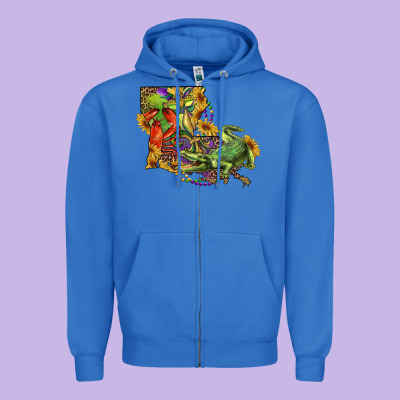 Louisiana Map With Mardi Gras Crocodile Zipper Hoodie Designed By Ranaportraitstore